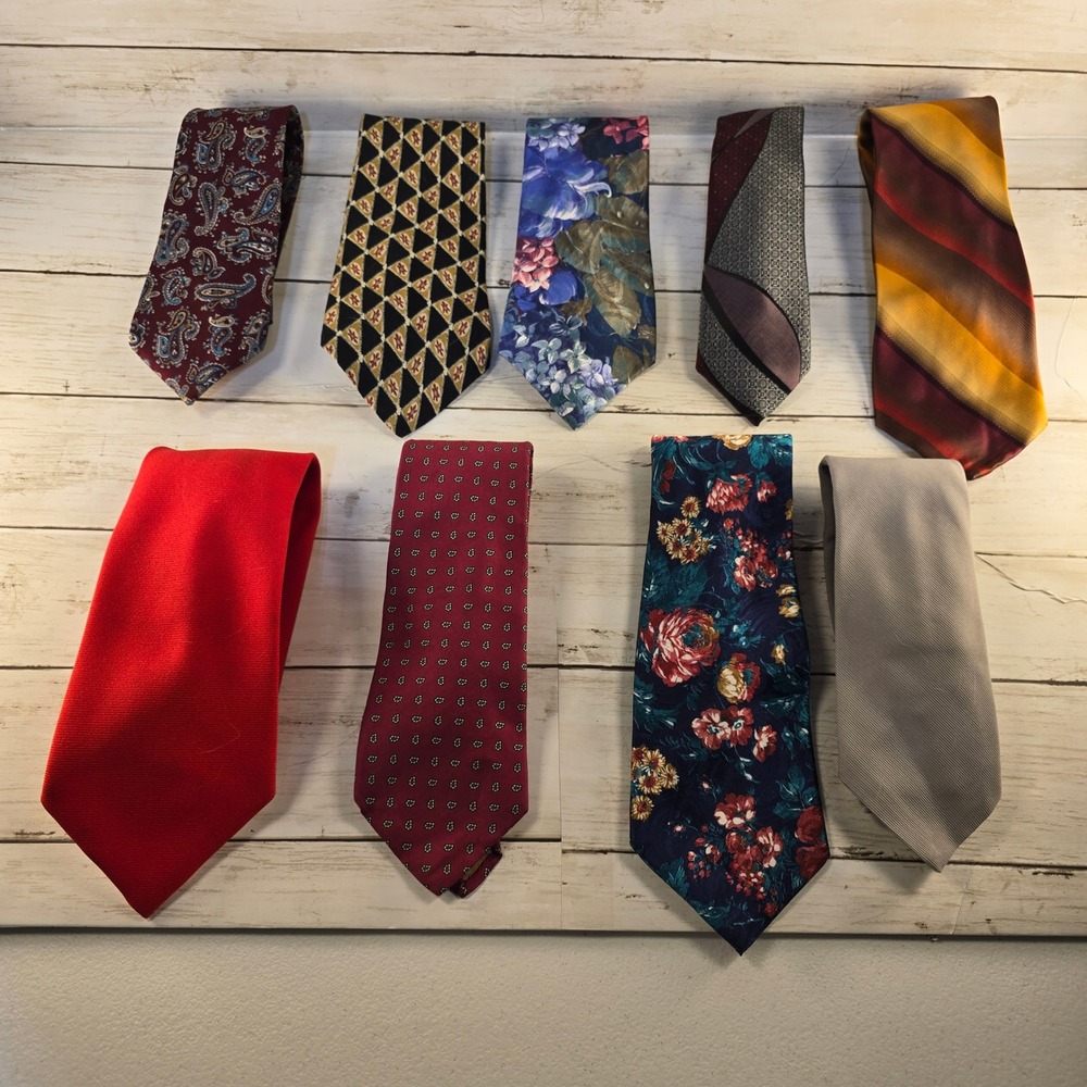 Mens VTG Tie Lot 9pc Alfani Van Heusen Adolfo Albert Nipon Floral Paisley Mix
